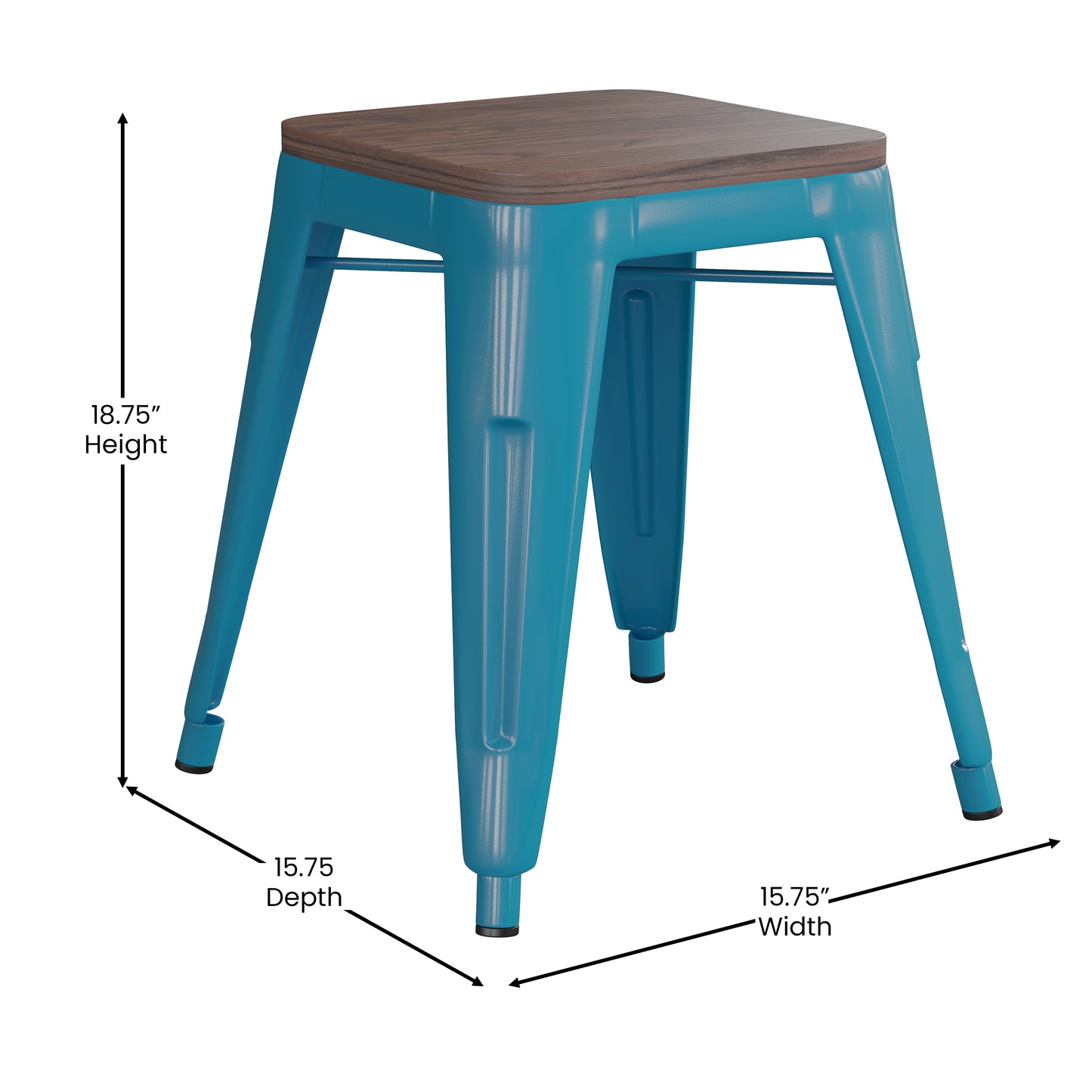 Kai 18" Backless Table Height Stool with Wooden Seat, Stackable Teal Metal Indoor Dining Stool, Commercial Grade - Set of 4 Teal