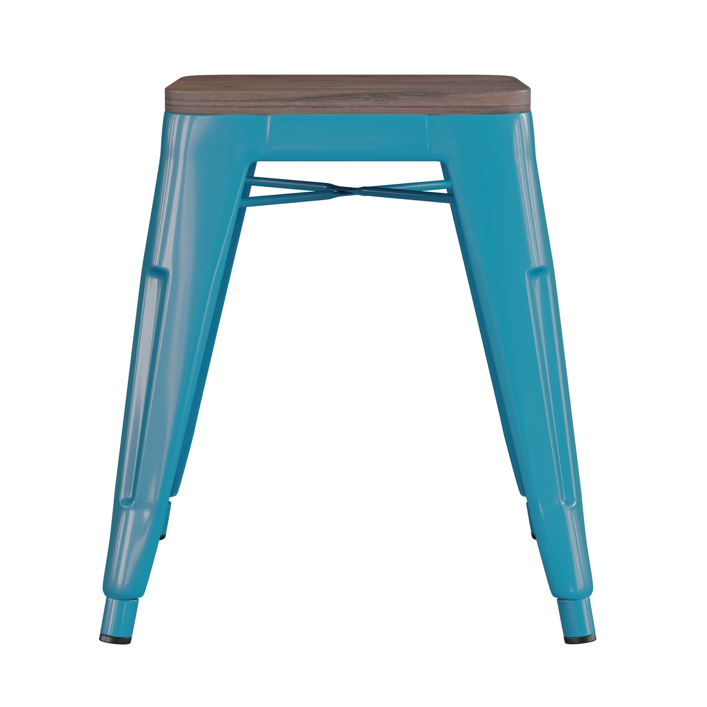 Kai 18" Backless Table Height Stool with Wooden Seat, Stackable Teal Metal Indoor Dining Stool, Commercial Grade - Set of 4 Teal