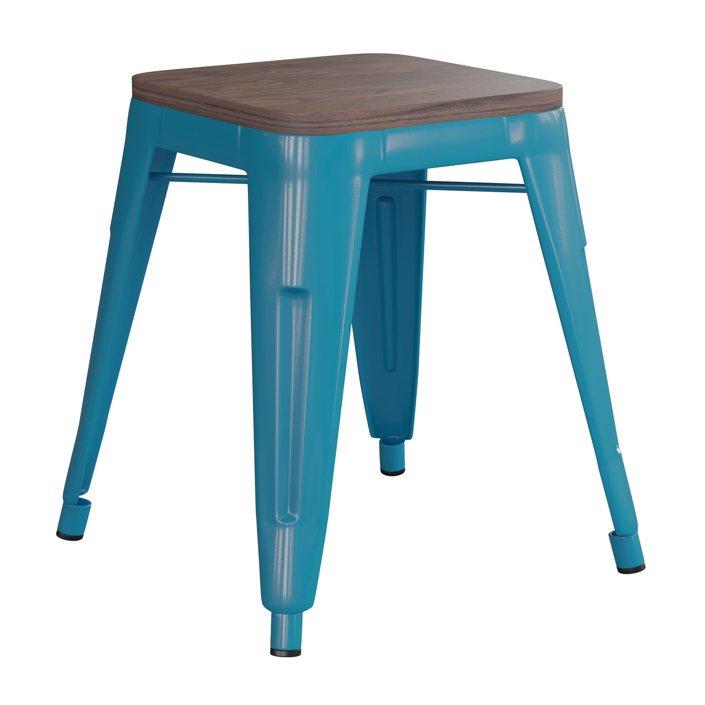 Kai 18" Backless Table Height Stool with Wooden Seat, Stackable Teal Metal Indoor Dining Stool, Commercial Grade - Set of 4 Teal