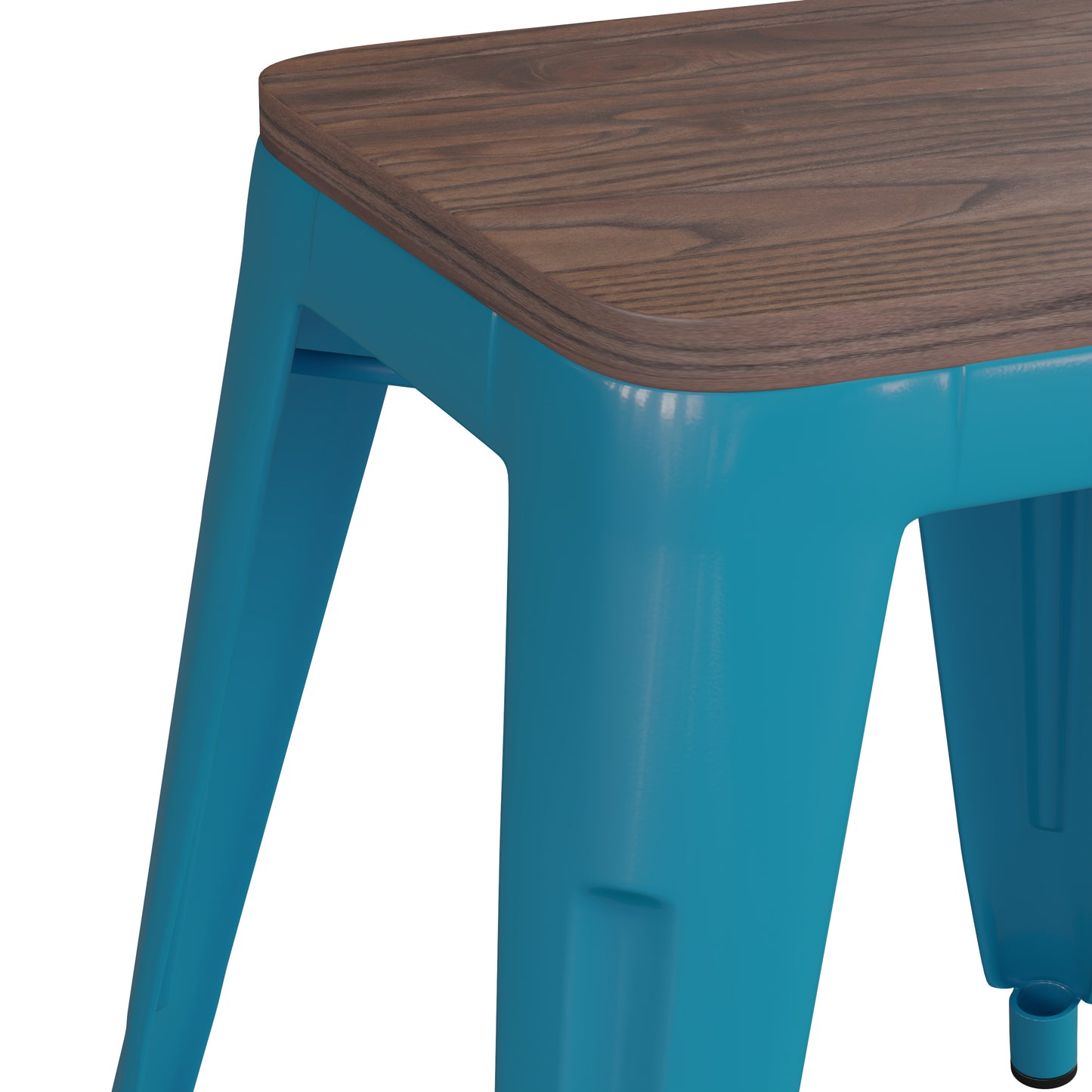 Kai 18" Backless Table Height Stool with Wooden Seat, Stackable Teal Metal Indoor Dining Stool, Commercial Grade - Set of 4 Teal