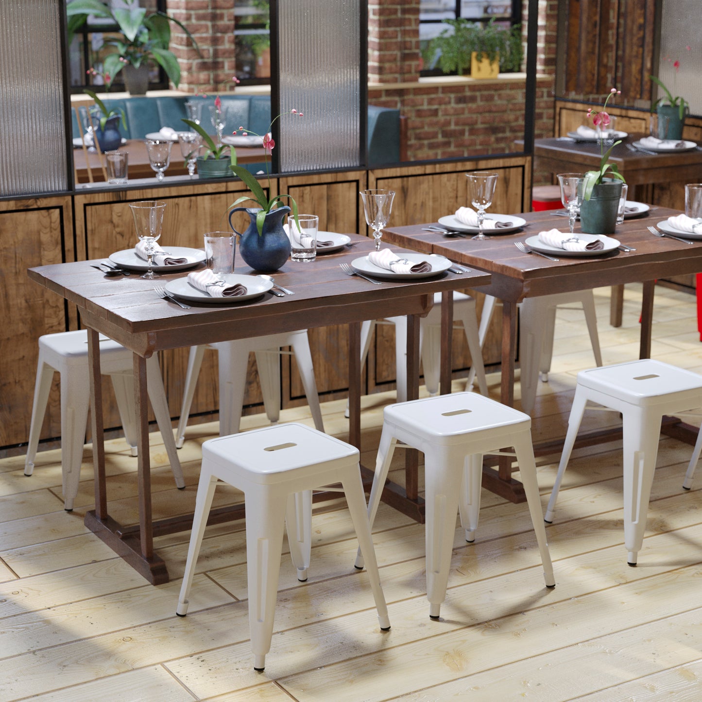 18" Table Height Stool, Stackable Backless Metal Indoor Dining Stool, Commercial Grade Restaurant Stool in White - Set of 4 White ET-BT3503-18-WH-GG