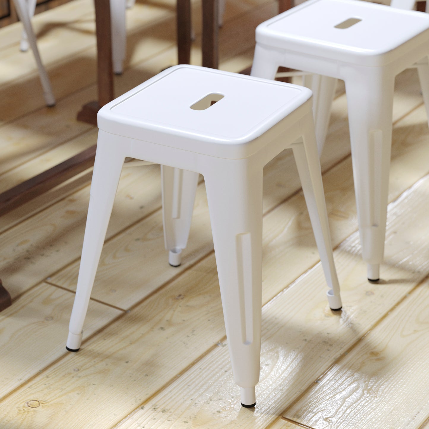 18" Table Height Stool, Stackable Backless Metal Indoor Dining Stool, Commercial Grade Restaurant Stool in White - Set of 4 White ET-BT3503-18-WH-GG