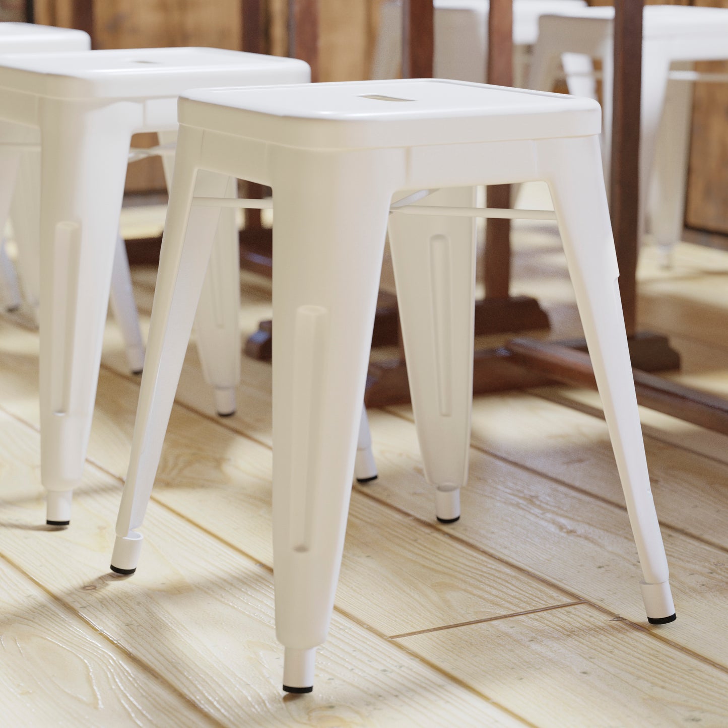 18" Table Height Stool, Stackable Backless Metal Indoor Dining Stool, Commercial Grade Restaurant Stool in White - Set of 4 White ET-BT3503-18-WH-GG