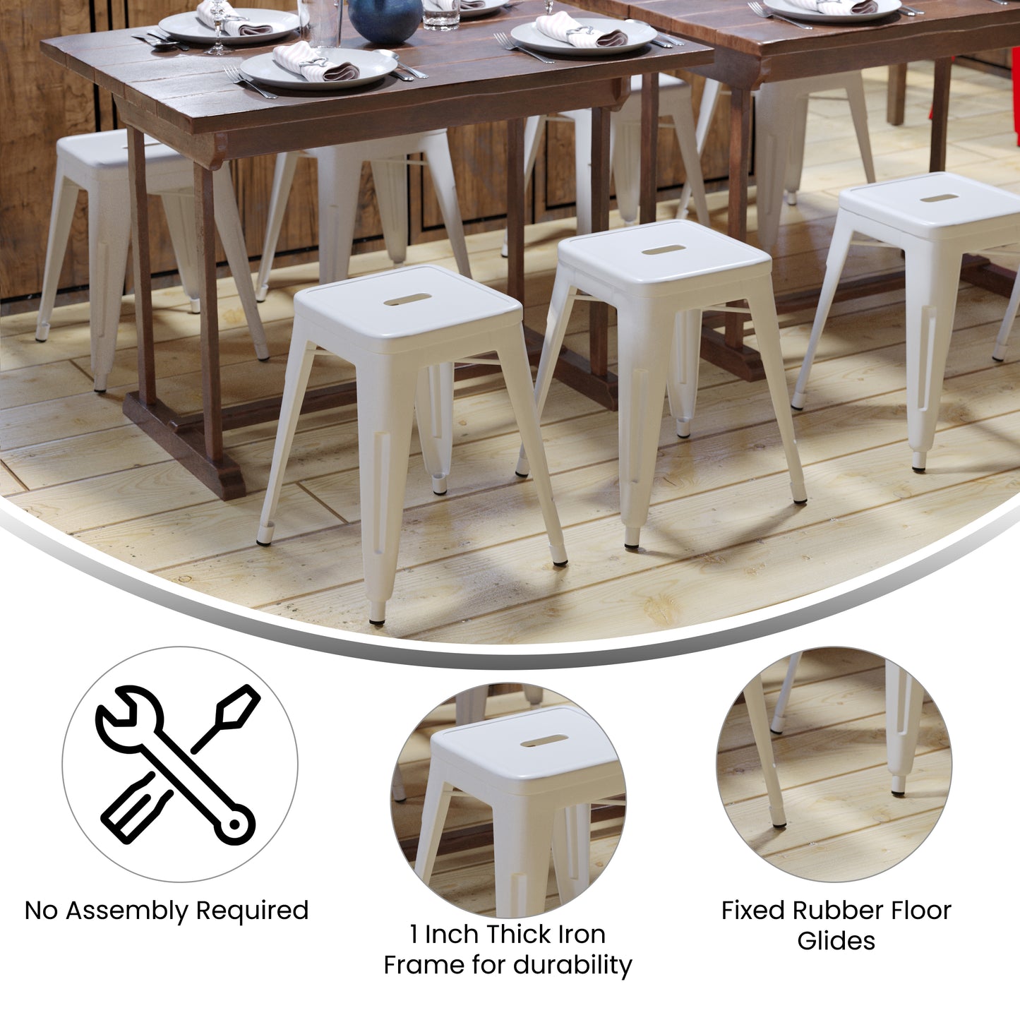 18" Table Height Stool, Stackable Backless Metal Indoor Dining Stool, Commercial Grade Restaurant Stool in White - Set of 4 White ET-BT3503-18-WH-GG
