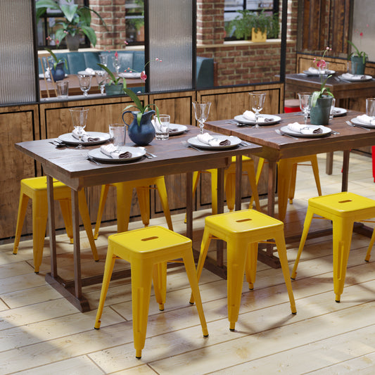 18" Table Height Stool, Stackable Backless Metal Indoor Dining Stool, Commercial Grade Restaurant Stool in Yellow - Set of 4 Yellow ET-BT3503-18-YL-GG