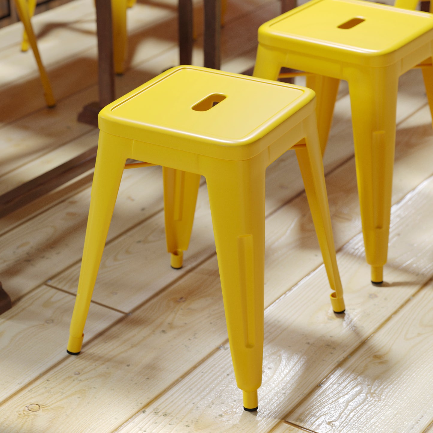 18" Table Height Stool, Stackable Backless Metal Indoor Dining Stool, Commercial Grade Restaurant Stool in Yellow - Set of 4 Yellow ET-BT3503-18-YL-GG