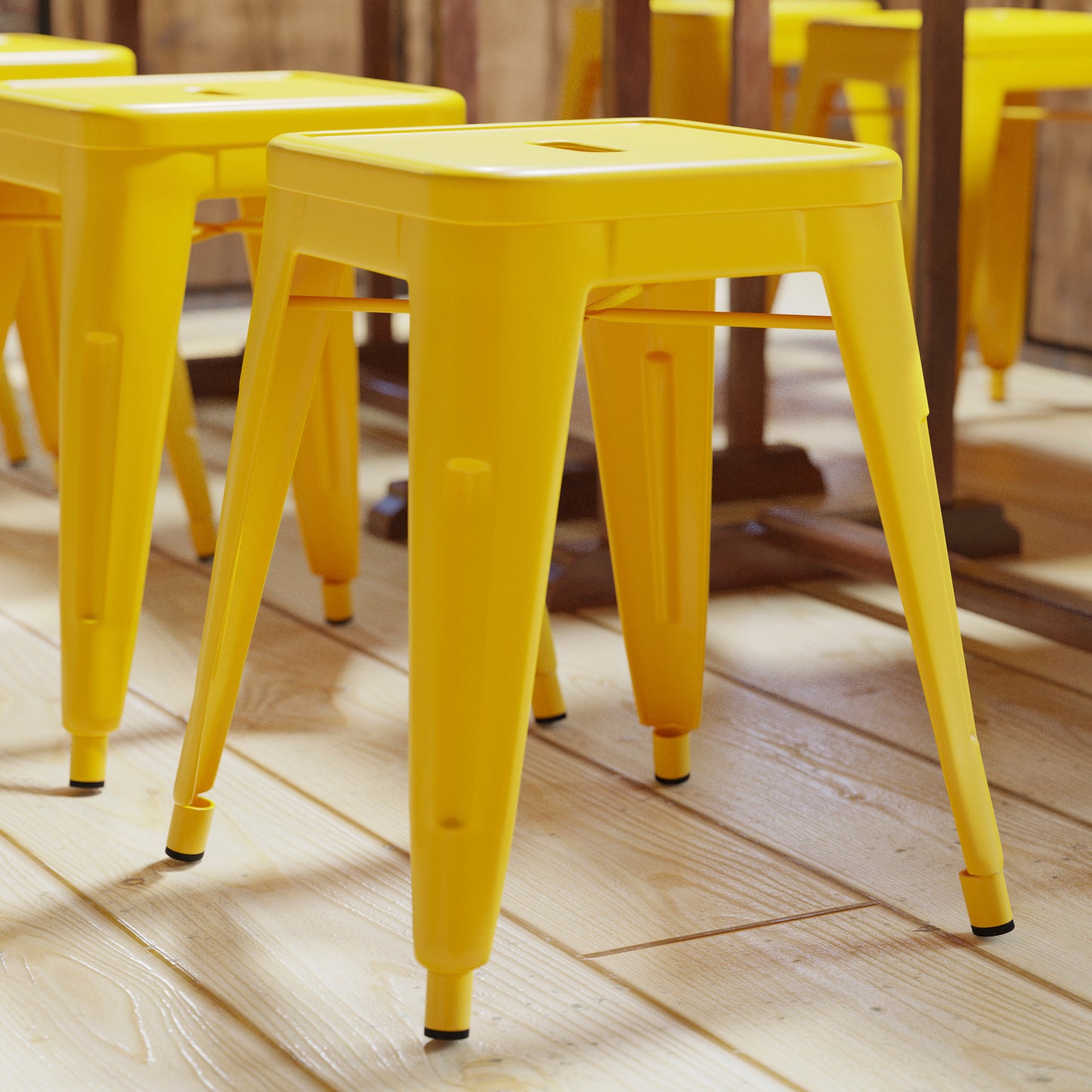18" Table Height Stool, Stackable Backless Metal Indoor Dining Stool, Commercial Grade Restaurant Stool in Yellow - Set of 4 Yellow ET-BT3503-18-YL-GG