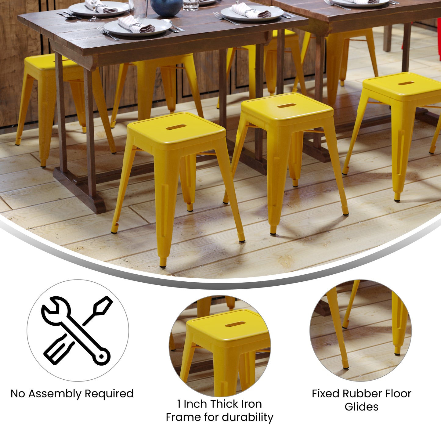 18" Table Height Stool, Stackable Backless Metal Indoor Dining Stool, Commercial Grade Restaurant Stool in Yellow - Set of 4 Yellow ET-BT3503-18-YL-GG