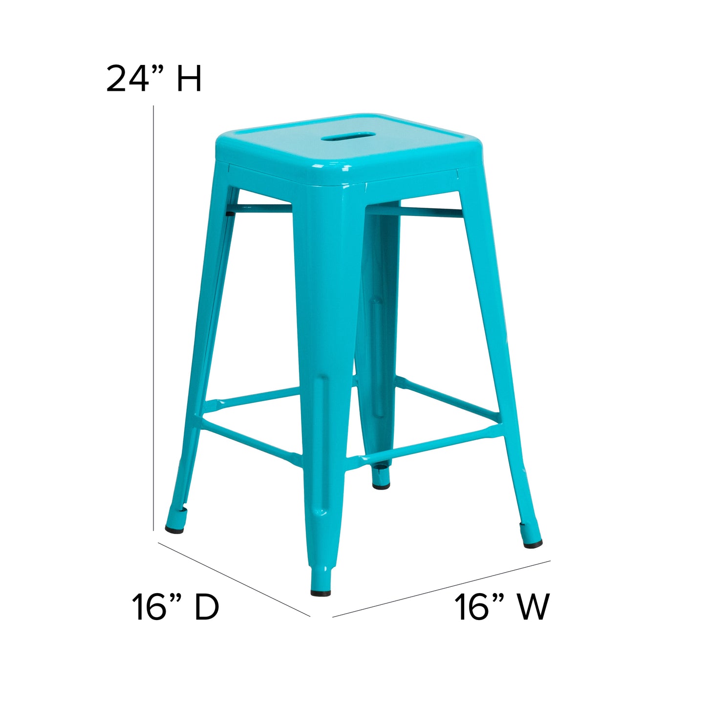 Kai Commercial Grade 24" High Backless Crystal Teal-Blue Indoor-Outdoor Counter Height Stool Crystal Teal-Blue