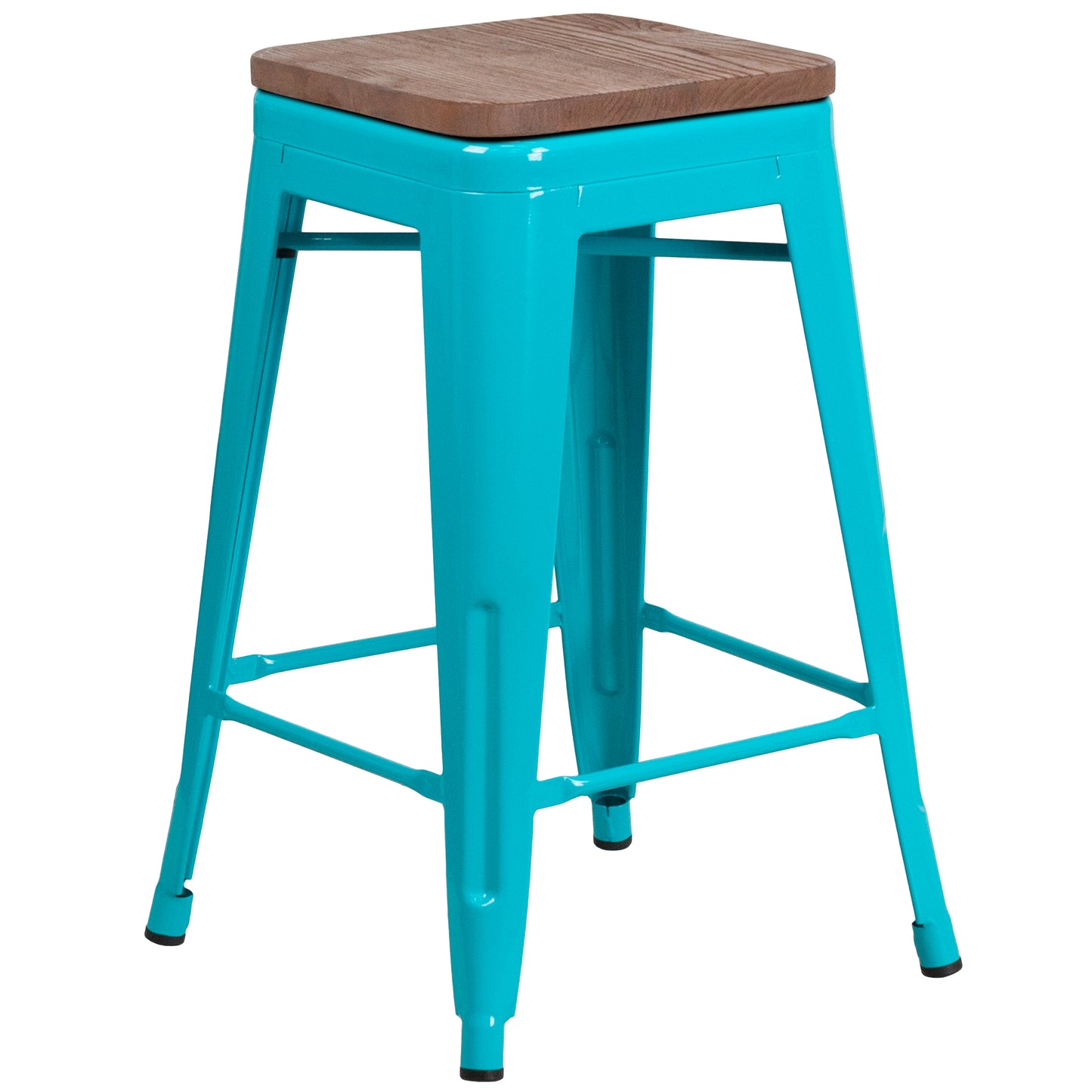 Sinclair 24" High Backless Crystal Teal-Blue Counter Height Stool with Square Wood Seat Crystal Teal-Blue