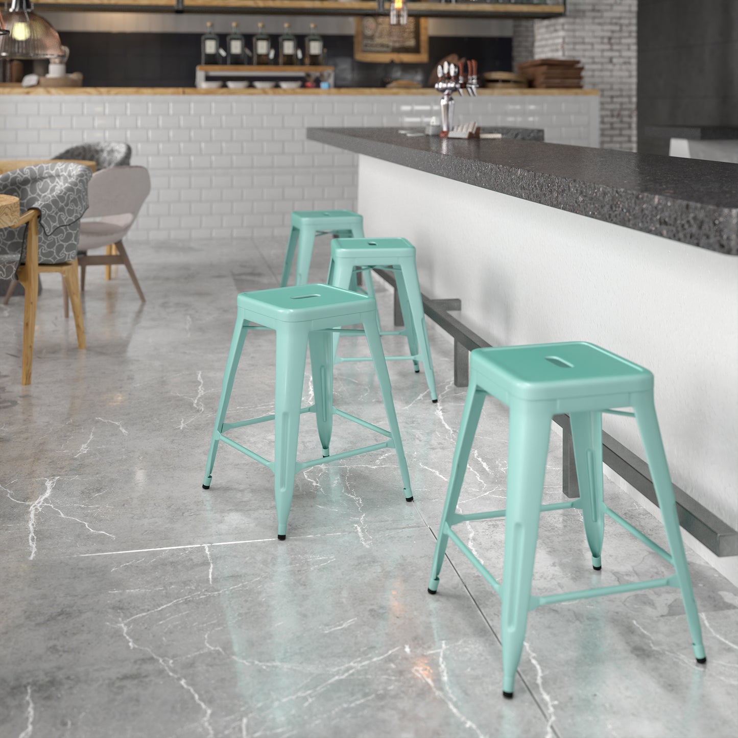 Kai Commercial Grade 24" High Backless Mint Green Indoor-Outdoor Counter Height Stool Mint Green