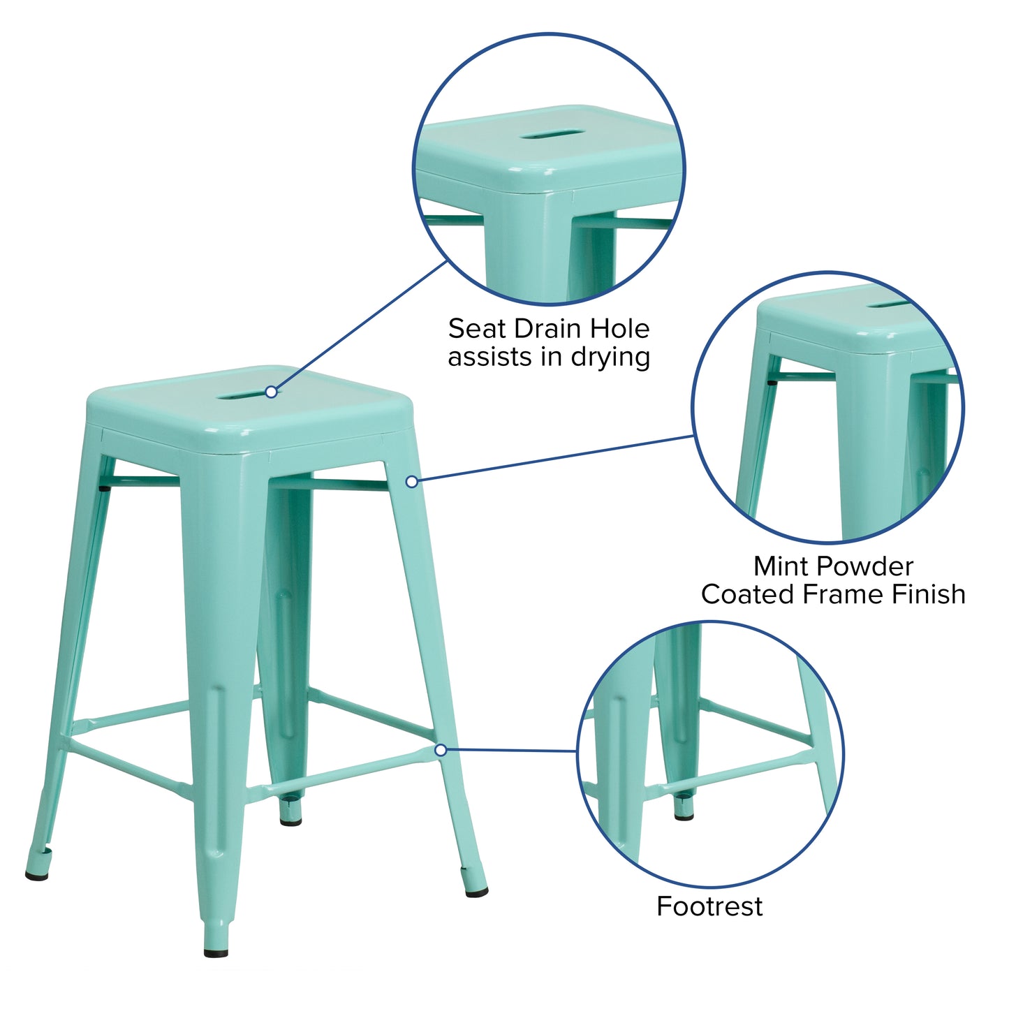 Kai Commercial Grade 24" High Backless Mint Green Indoor-Outdoor Counter Height Stool Mint Green