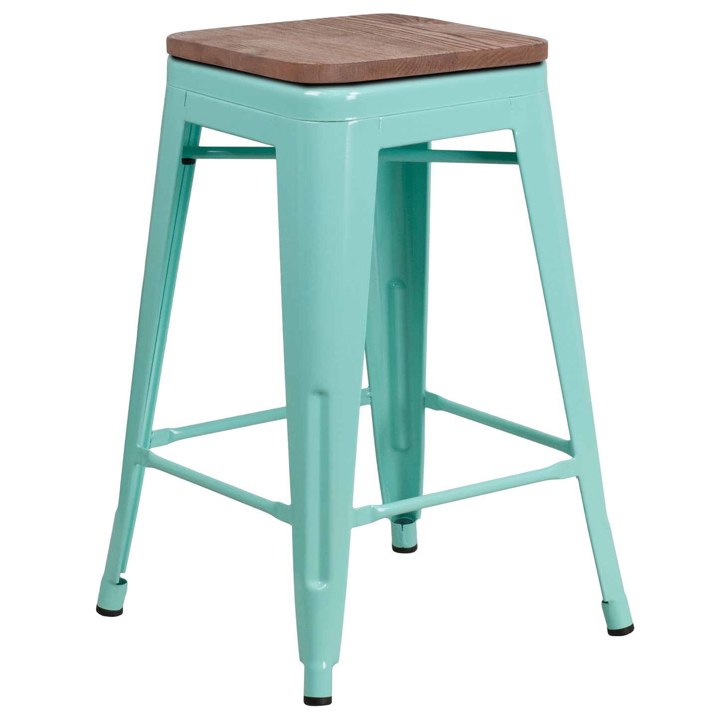 Sinclair 24" High Backless Mint Green Counter Height Stool with Square Wood Seat Mint Green