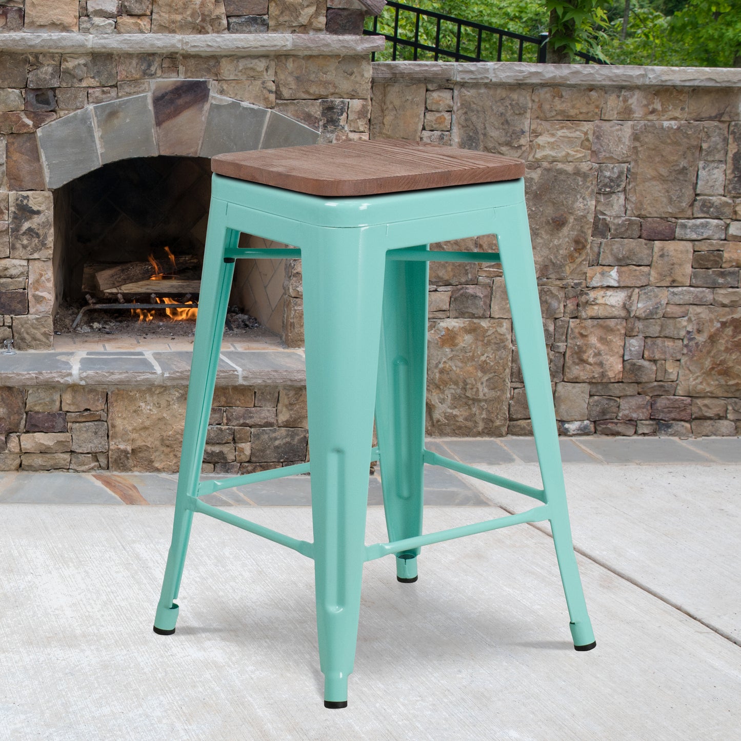 Sinclair 24" High Backless Mint Green Counter Height Stool with Square Wood Seat Mint Green