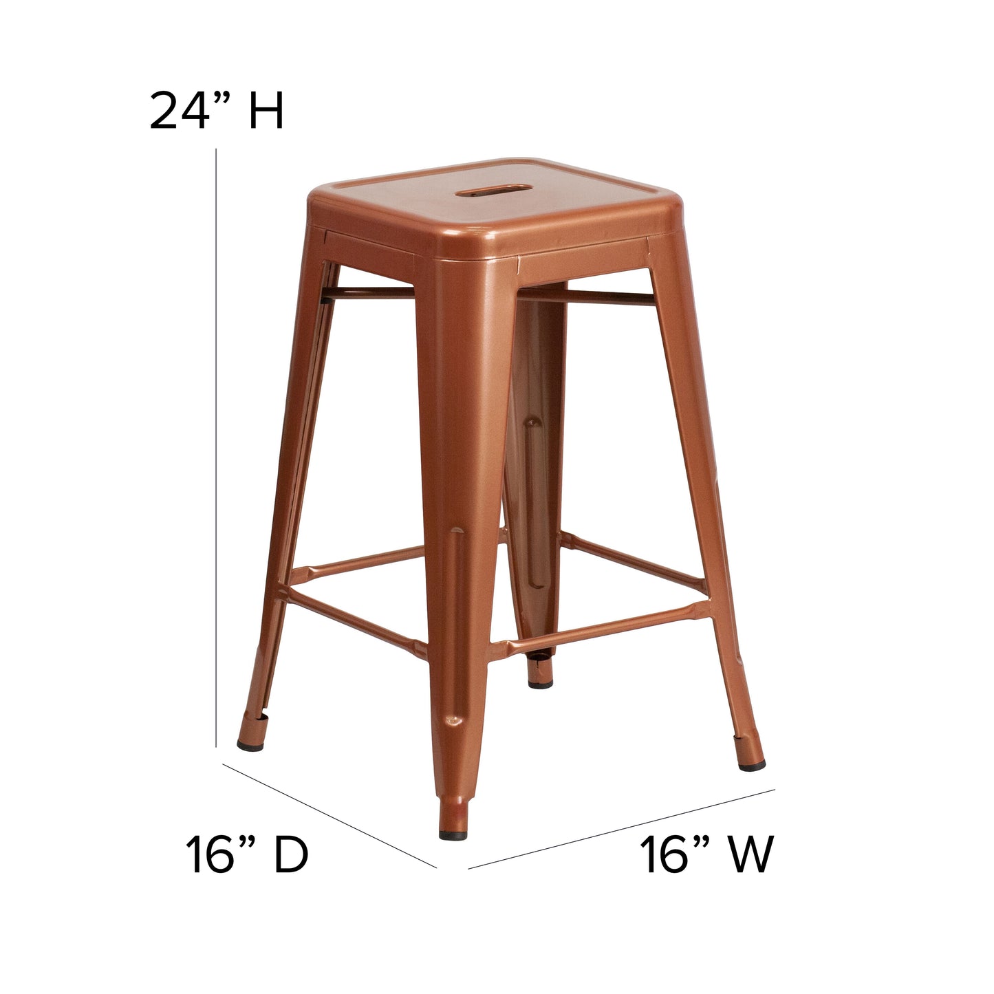 Kai Commercial Grade 24" High Backless Copper Indoor-Outdoor Counter Height Stool Copper