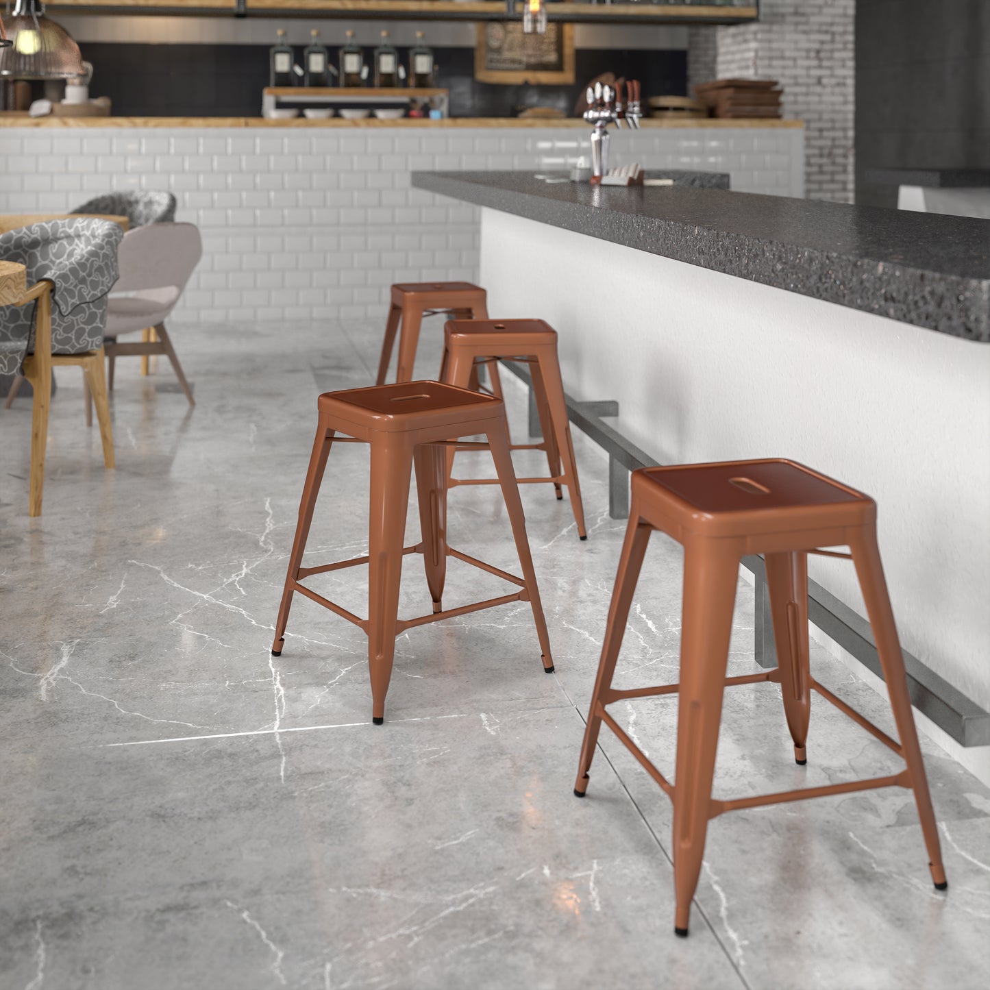 Kai Commercial Grade 24" High Backless Copper Indoor-Outdoor Counter Height Stool Copper