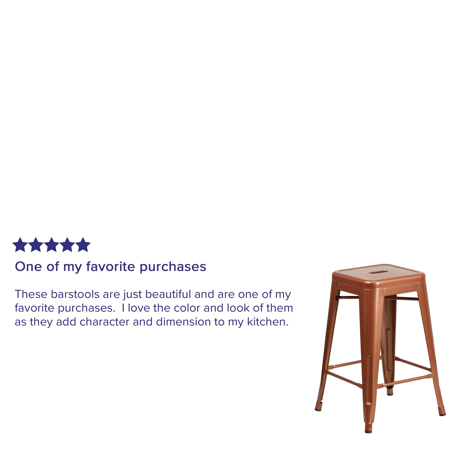 Kai Commercial Grade 24" High Backless Copper Indoor-Outdoor Counter Height Stool Copper