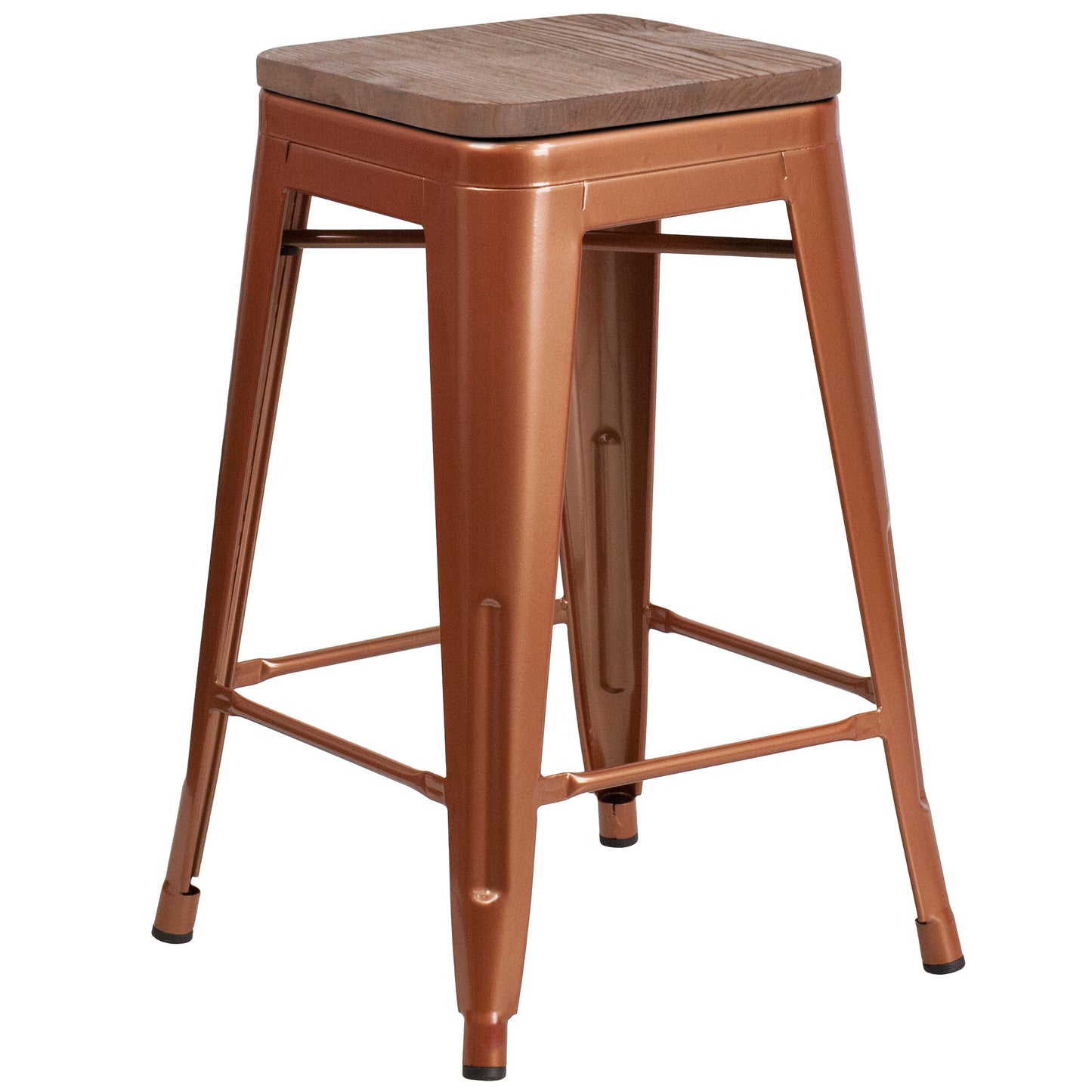 Sinclair 24" High Backless Copper Counter Height Stool with Square Wood Seat Copper ET-BT3503-24-POC-WD-GG