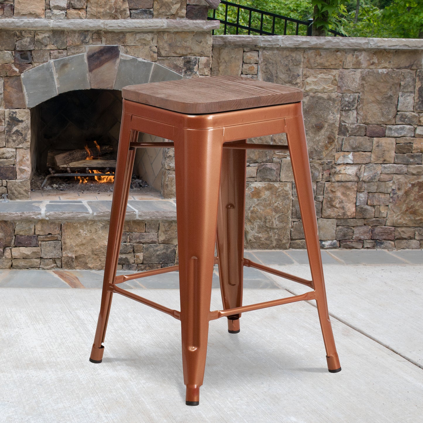 Sinclair 24" High Backless Copper Counter Height Stool with Square Wood Seat Copper ET-BT3503-24-POC-WD-GG
