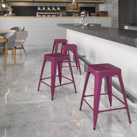 Kai Commercial Grade 24" High Backless Purple Indoor-Outdoor Counter Height Stool Purple
