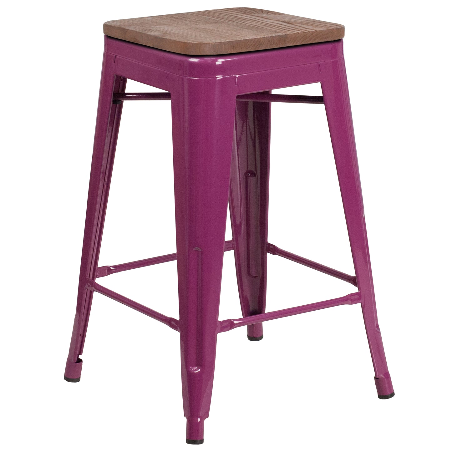 Sinclair 24" High Backless Purple Counter Height Stool with Square Wood Seat Purple