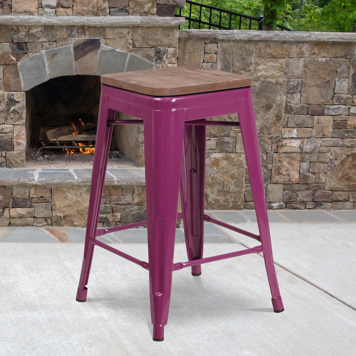 Sinclair 24" High Backless Purple Counter Height Stool with Square Wood Seat Purple