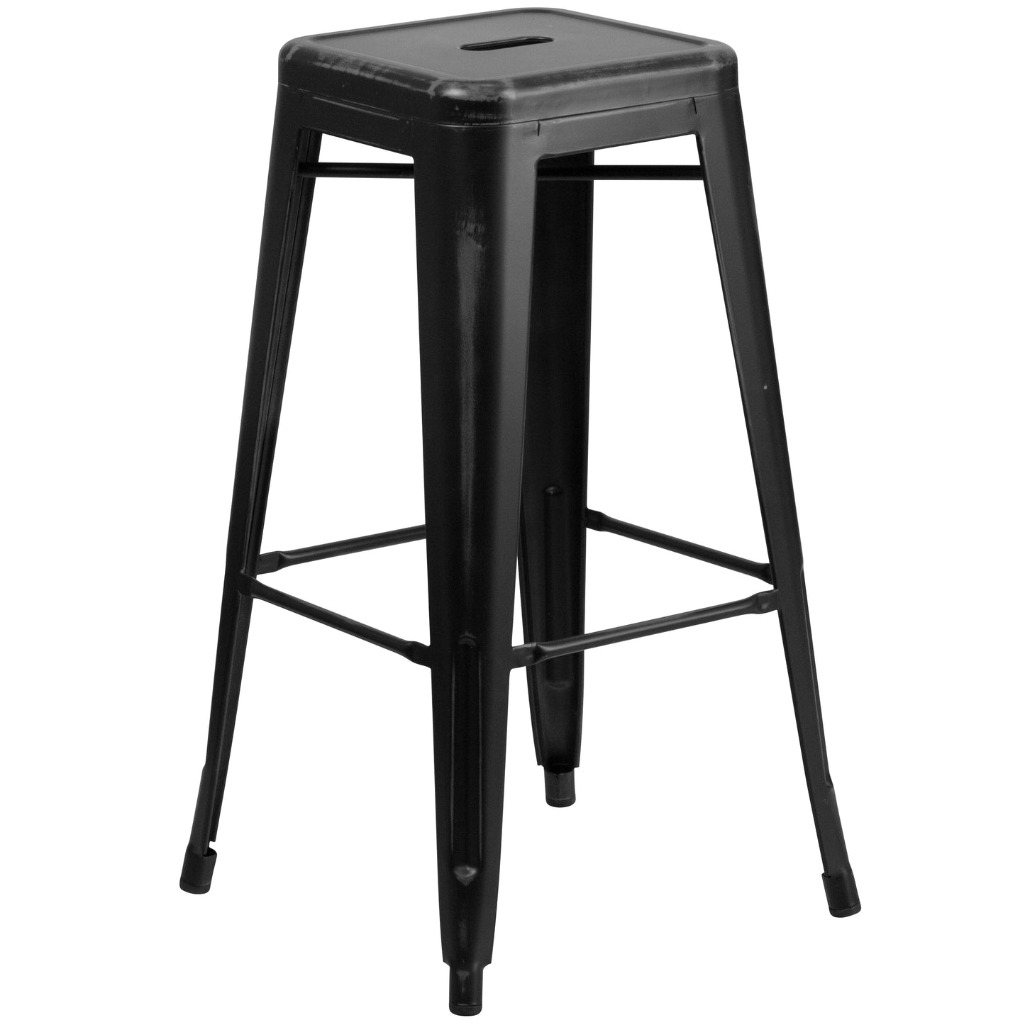Kai Commercial Grade 30" High Backless Distressed Black Metal Indoor-Outdoor Barstool Black