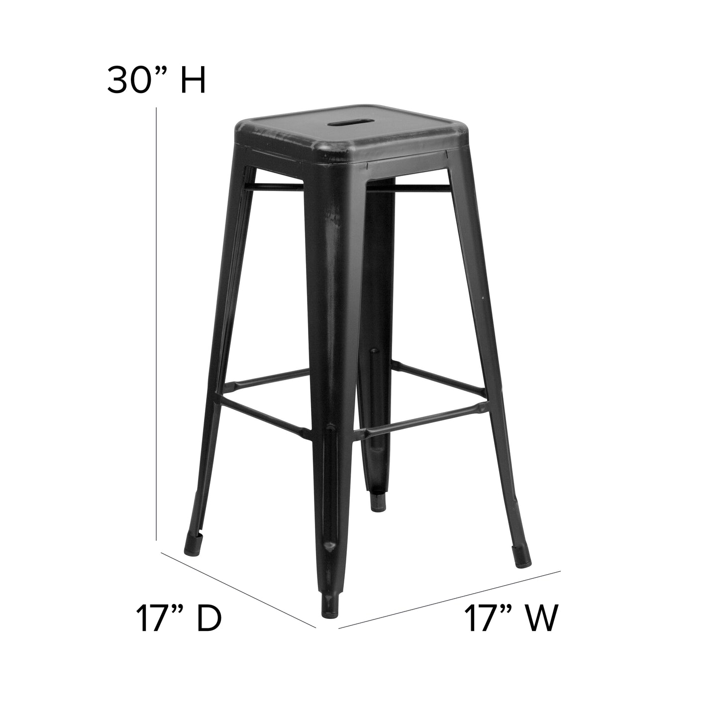 Kai Commercial Grade 30" High Backless Distressed Black Metal Indoor-Outdoor Barstool Black