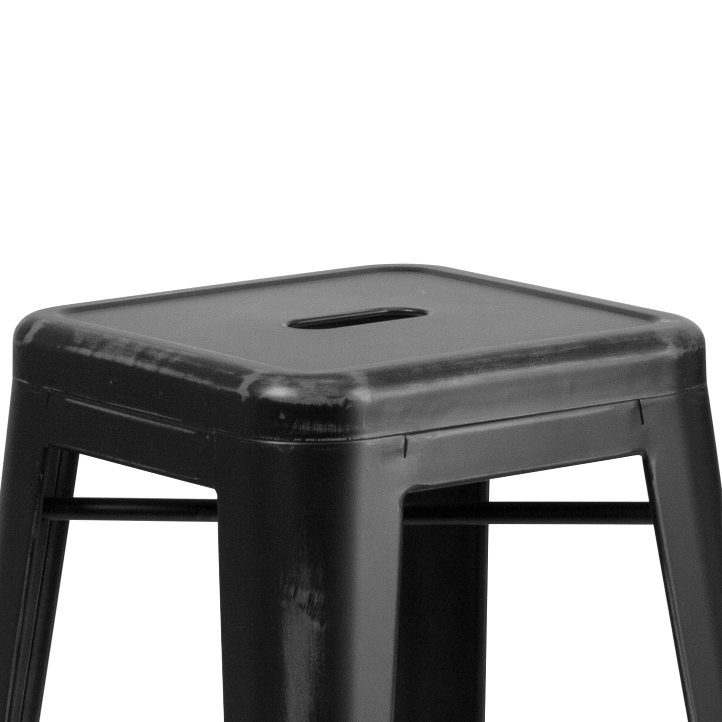 Kai Commercial Grade 30" High Backless Distressed Black Metal Indoor-Outdoor Barstool Black