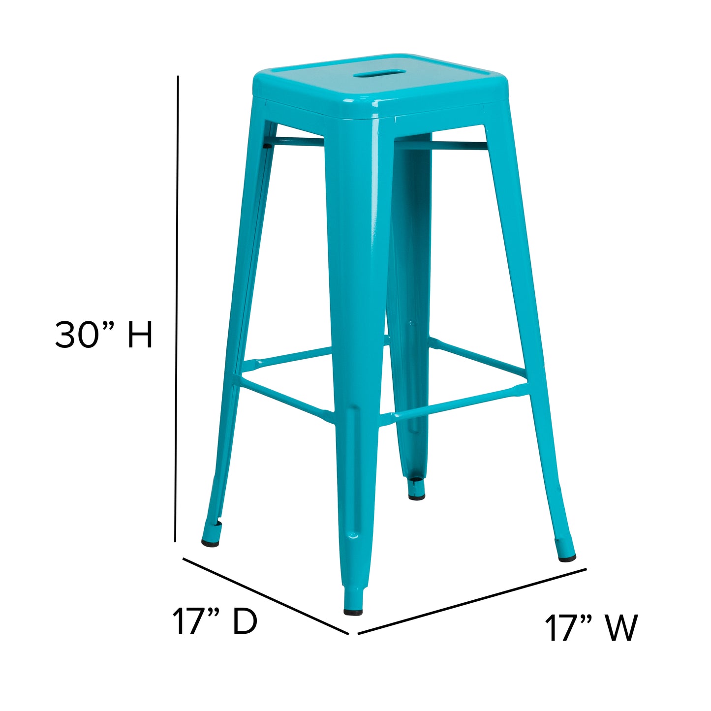 Kai Commercial Grade 30" High Backless Crystal Teal-Blue Indoor-Outdoor Barstool Crystal Teal-Blue
