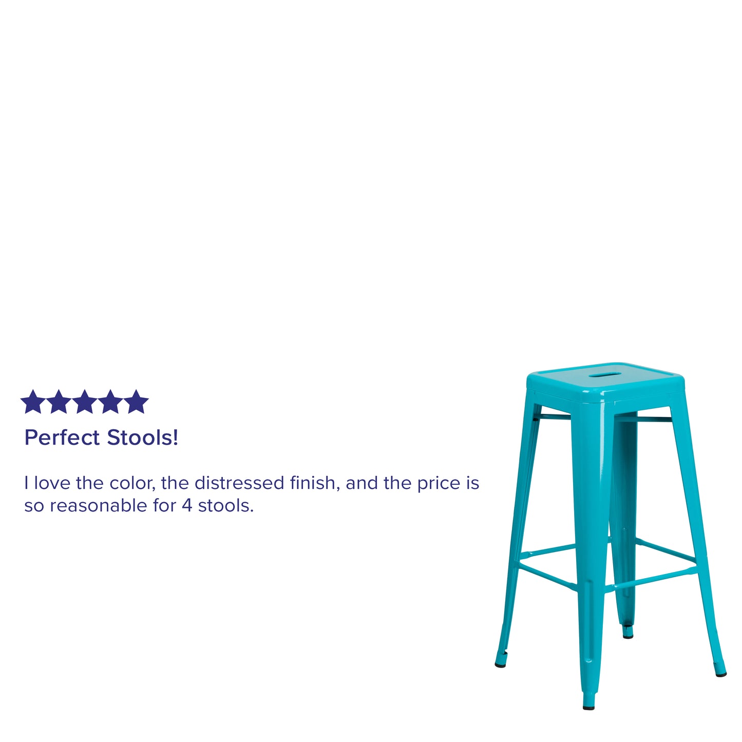 Kai Commercial Grade 30" High Backless Crystal Teal-Blue Indoor-Outdoor Barstool Crystal Teal-Blue