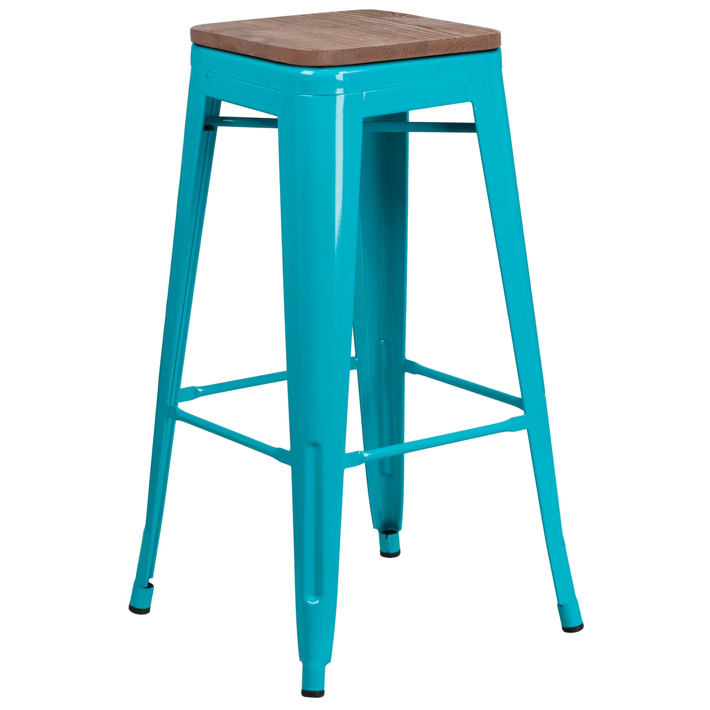 Murray 30" High Backless Crystal Teal-Blue Barstool with Square Wood Seat Crystal Teal-Blue