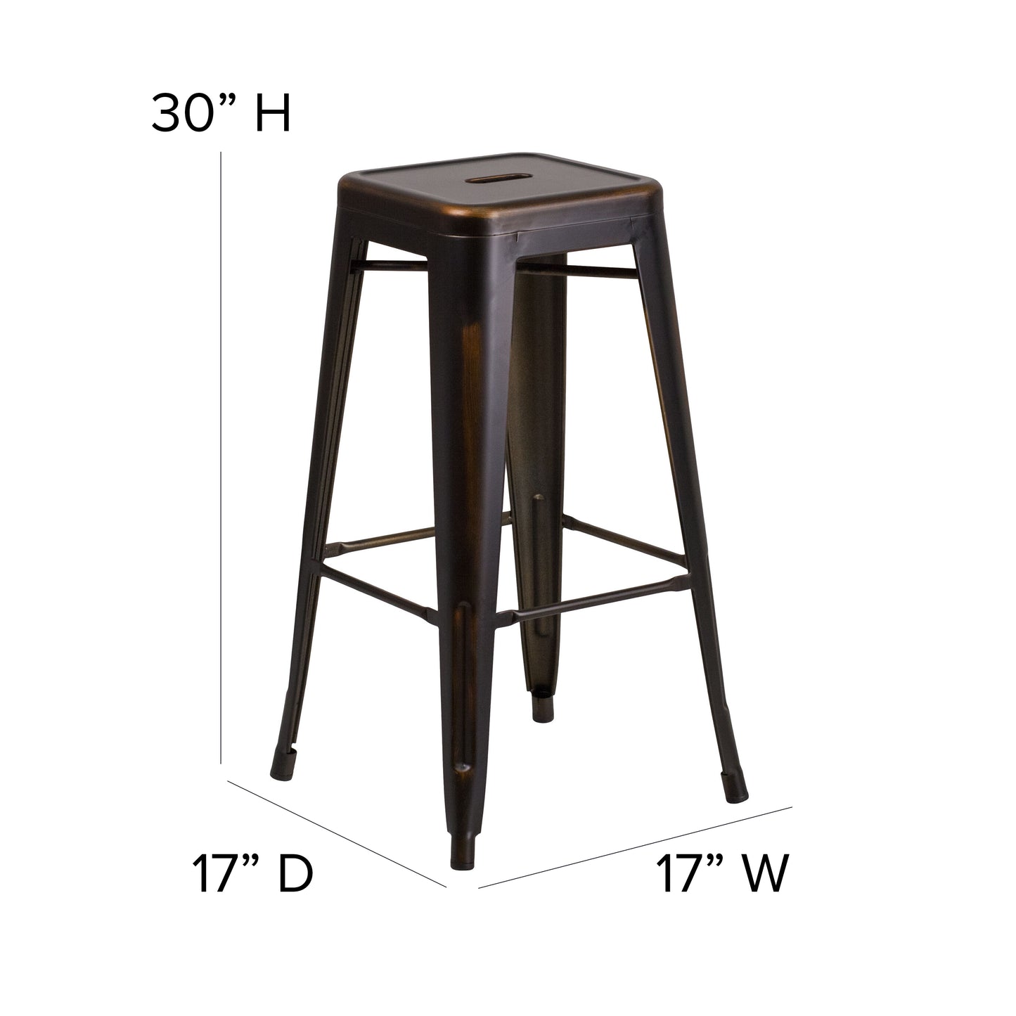 Kai Commercial Grade 30" High Backless Distressed Copper Metal Indoor-Outdoor Barstool Copper