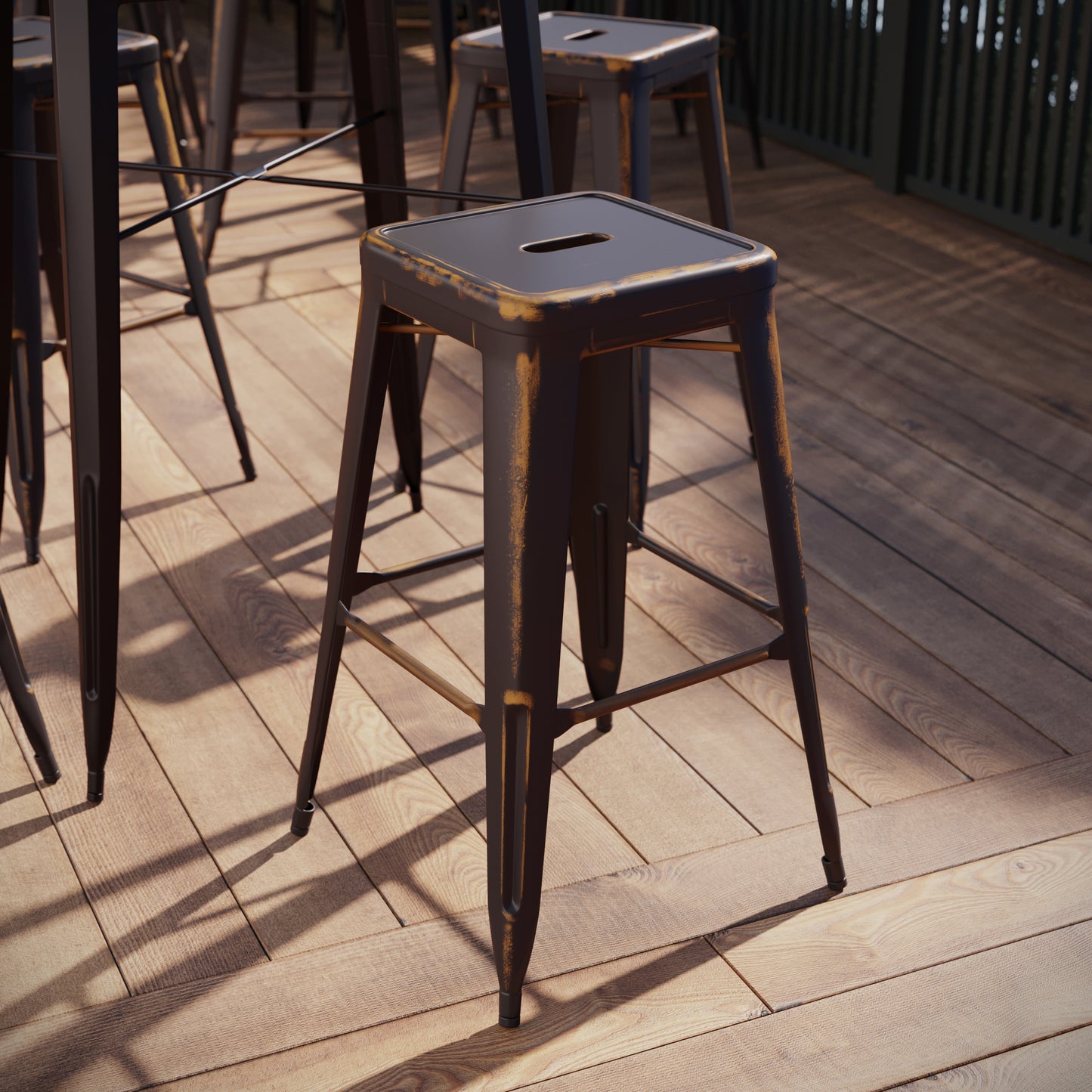 Kai Commercial Grade 30" High Backless Distressed Copper Metal Indoor-Outdoor Barstool Copper