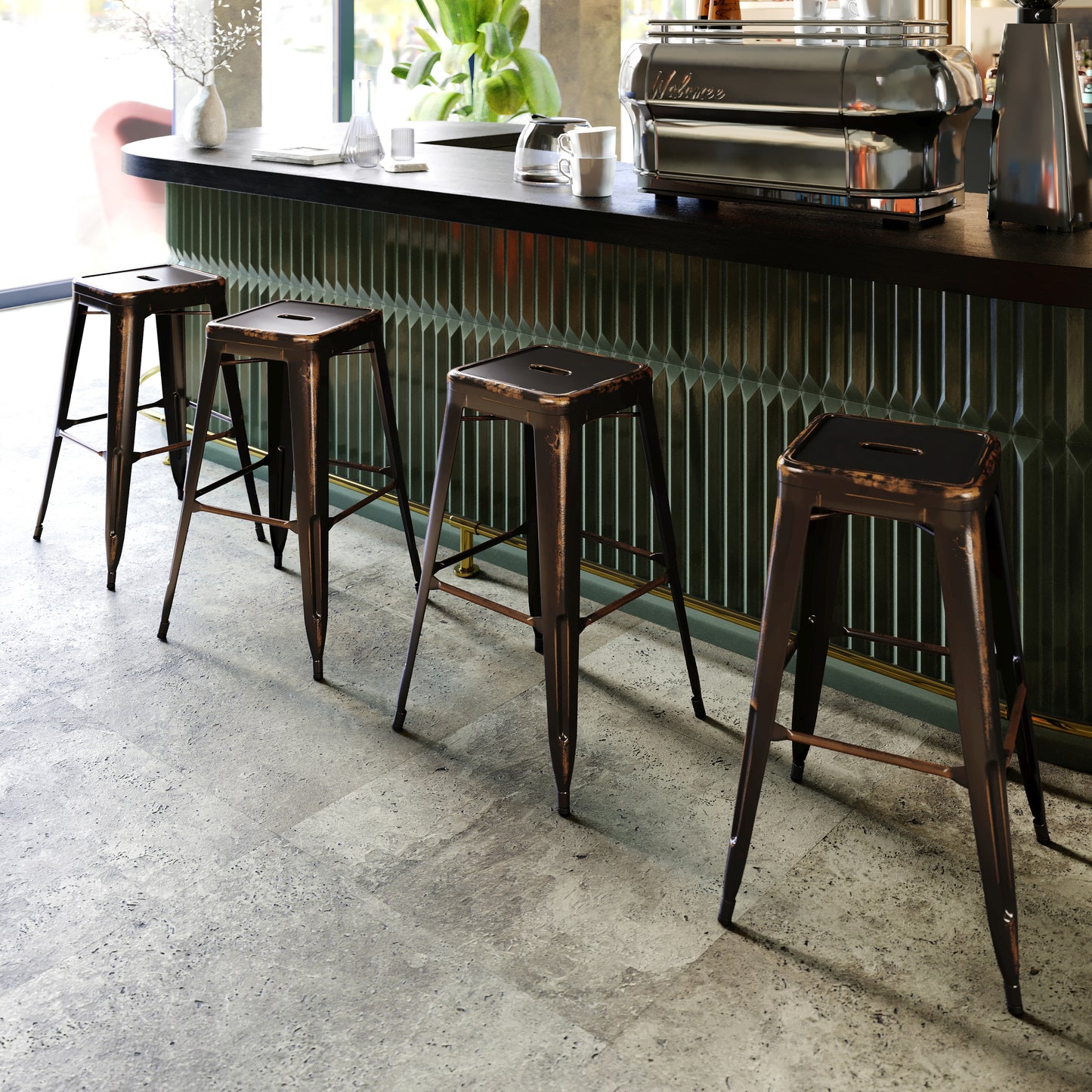 Kai Commercial Grade 30" High Backless Distressed Copper Metal Indoor-Outdoor Barstool Copper