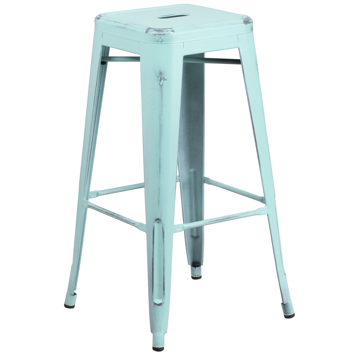 Kai Commercial Grade 30" High Backless Distressed Green-Blue Metal Indoor-Outdoor Barstool Green-Blue