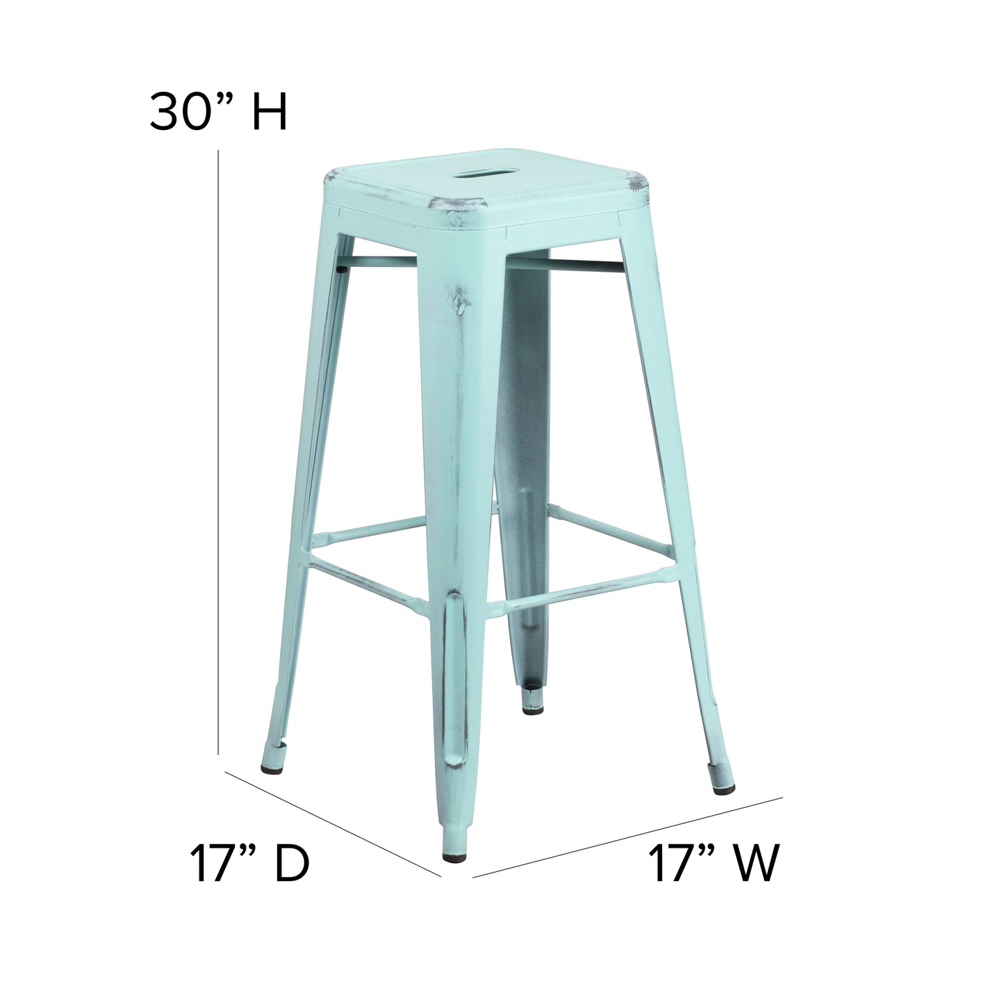 Kai Commercial Grade 30" High Backless Distressed Green-Blue Metal Indoor-Outdoor Barstool Green-Blue