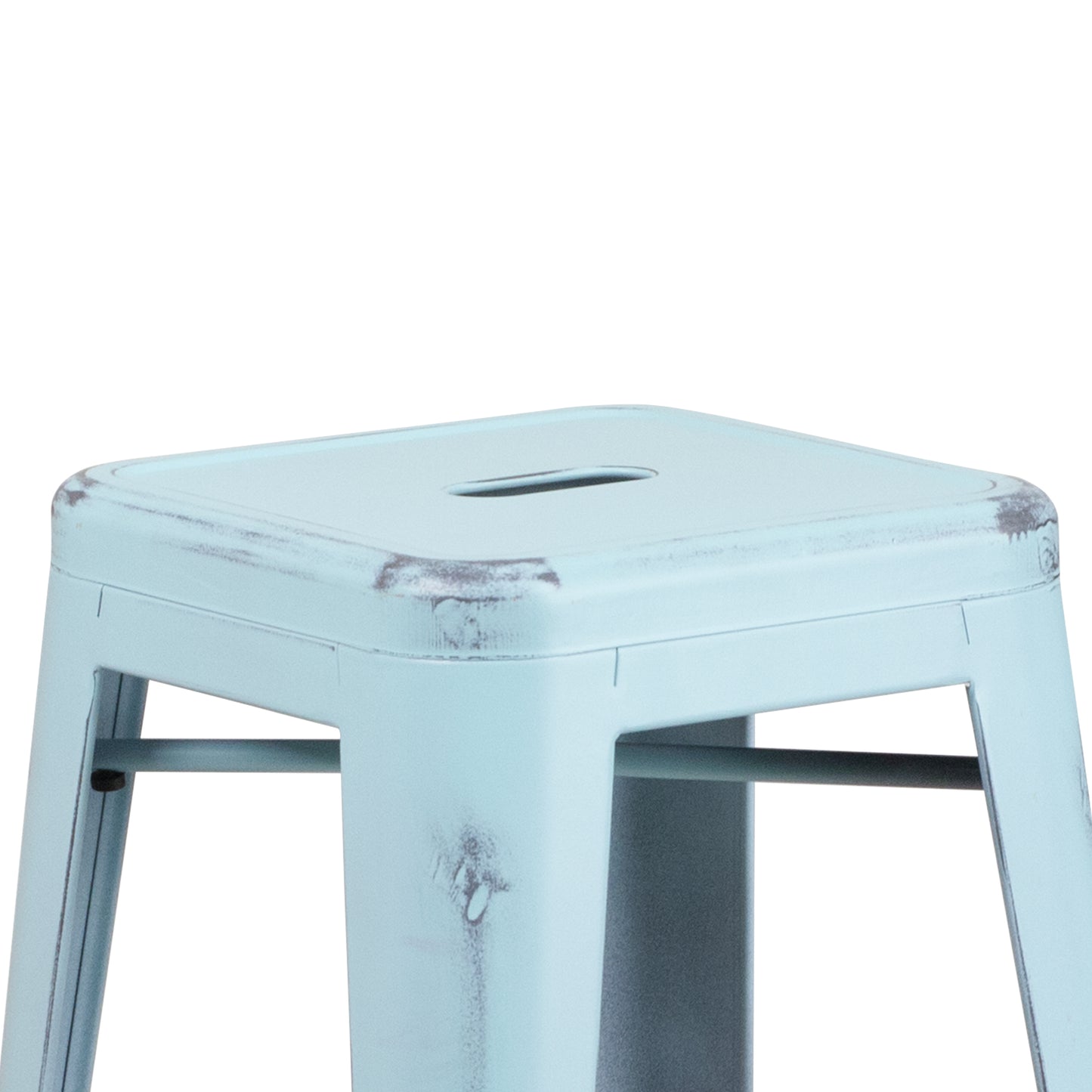Kai Commercial Grade 30" High Backless Distressed Green-Blue Metal Indoor-Outdoor Barstool Green-Blue