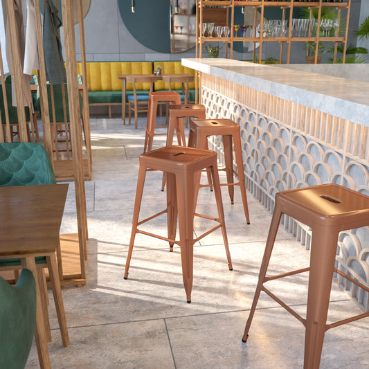 Kai Commercial Grade 30" High Backless Copper Indoor-Outdoor Barstool Copper