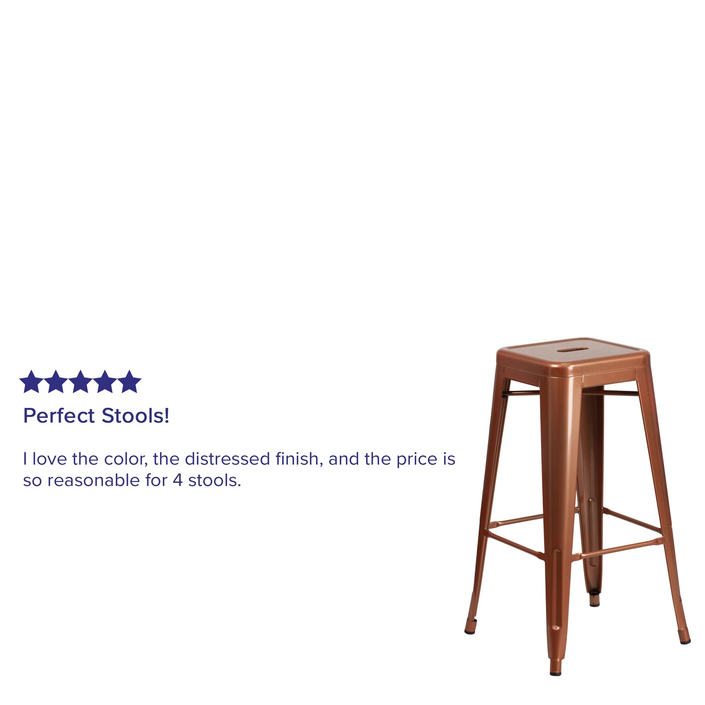 Kai Commercial Grade 30" High Backless Copper Indoor-Outdoor Barstool Copper