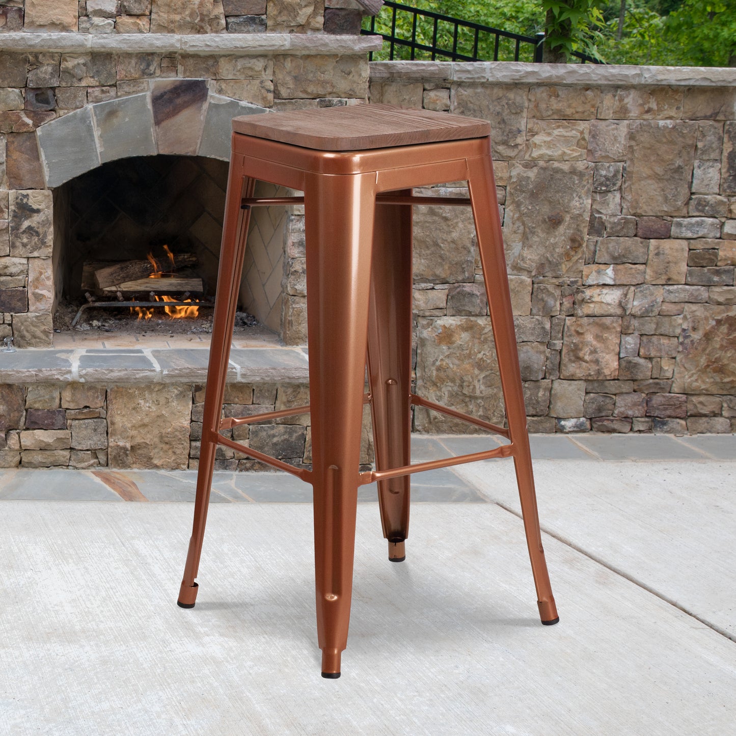 Murray 30" High Backless Copper Barstool with Square Wood Seat Copper