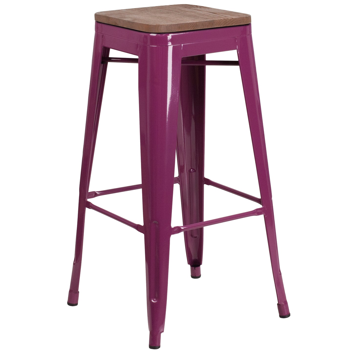 Murray 30" High Backless Purple Barstool with Square Wood Seat Purple