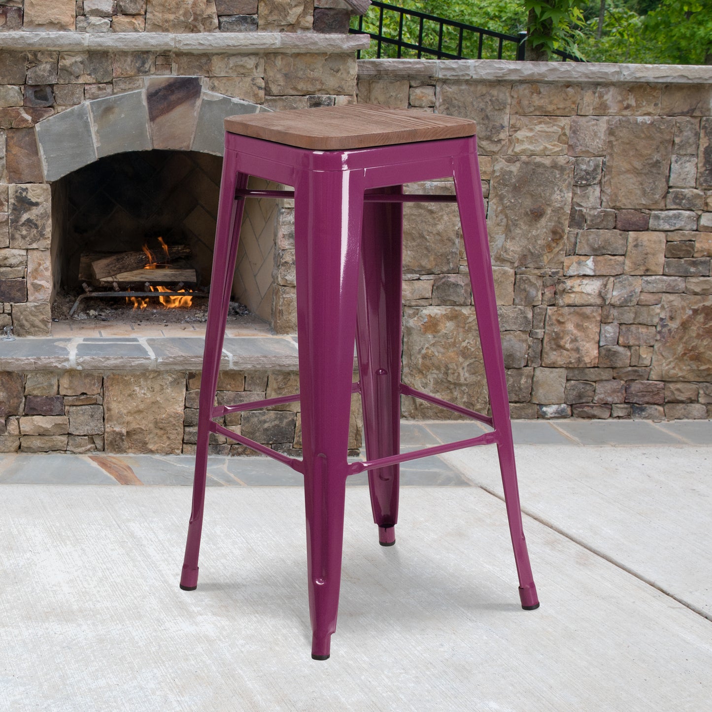 Murray 30" High Backless Purple Barstool with Square Wood Seat Purple