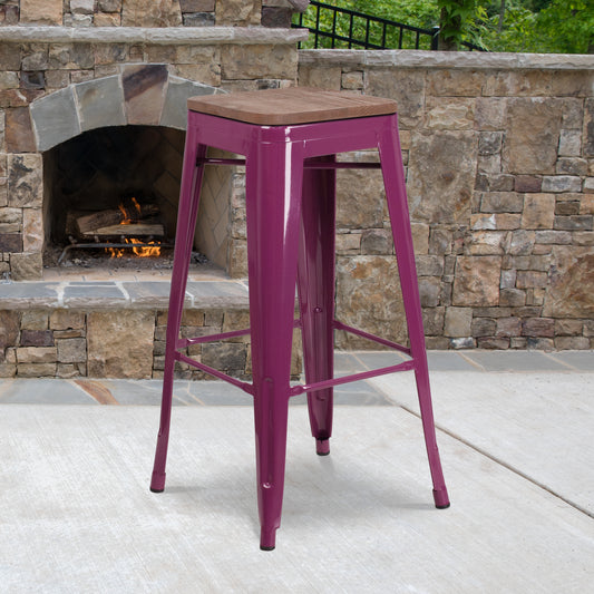 Murray 30" High Backless Purple Barstool with Square Wood Seat Purple
