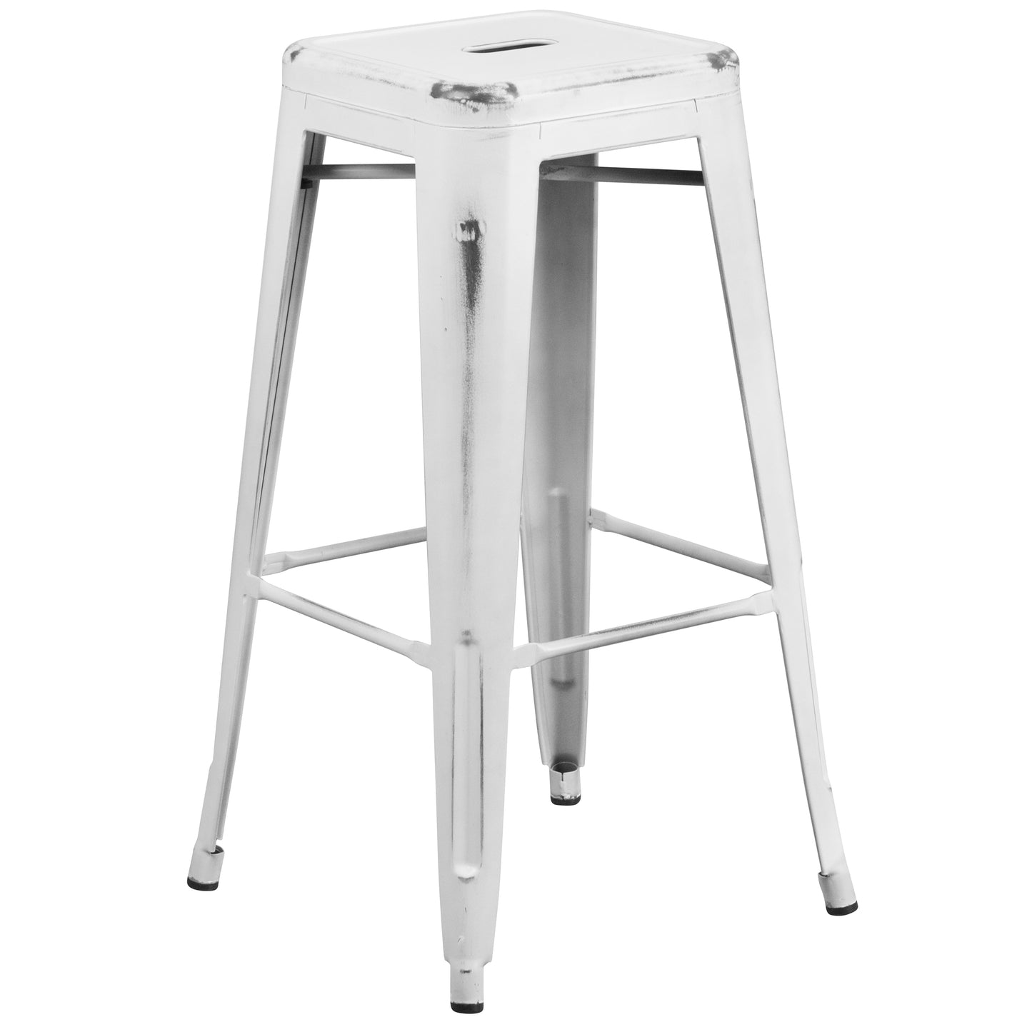 Kai Commercial Grade 30" High Backless Distressed White Metal Indoor-Outdoor Barstool White