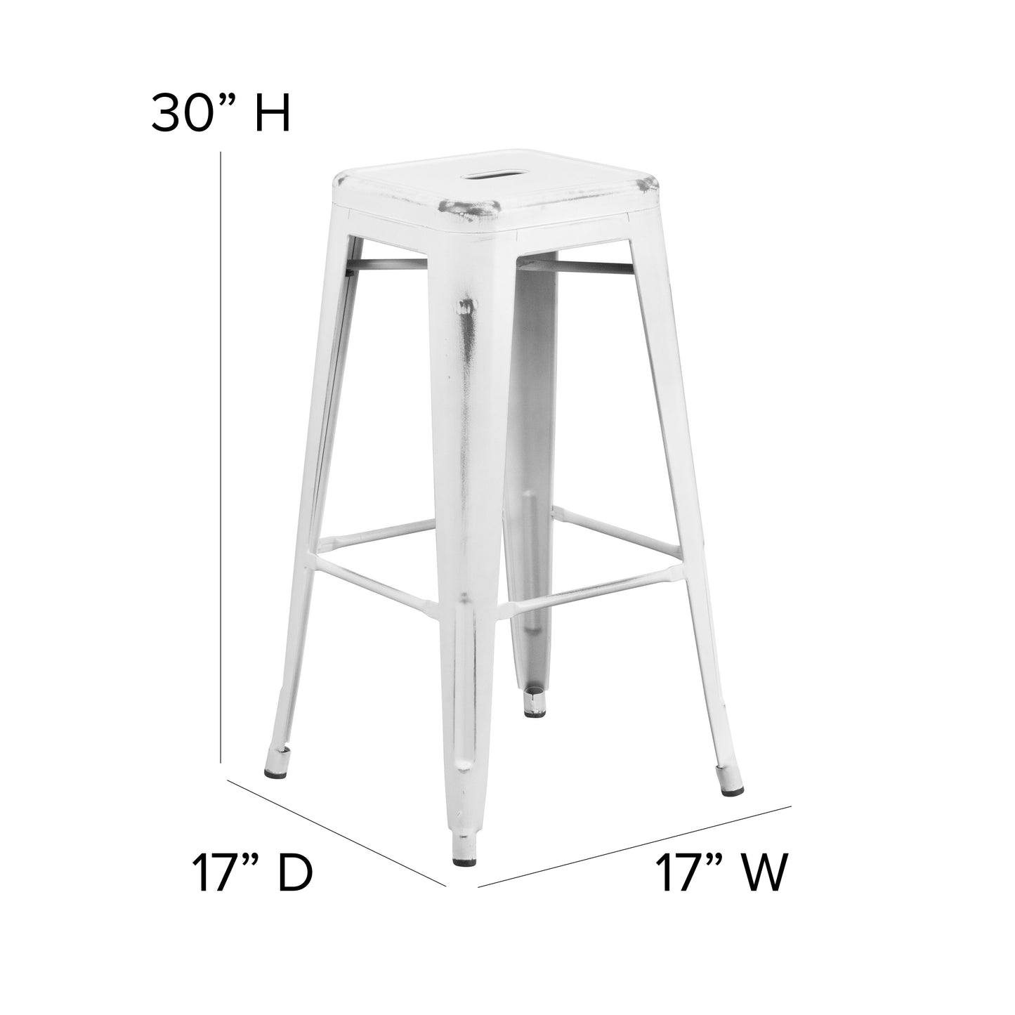 Kai Commercial Grade 30" High Backless Distressed White Metal Indoor-Outdoor Barstool White
