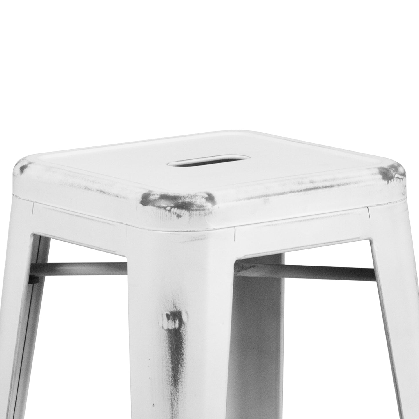 Kai Commercial Grade 30" High Backless Distressed White Metal Indoor-Outdoor Barstool White