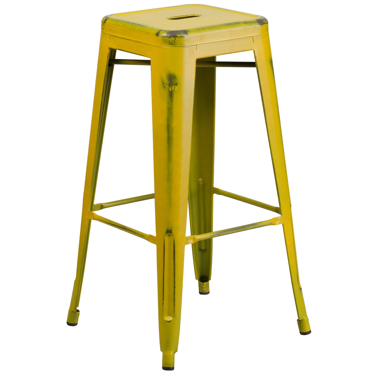 Kai Commercial Grade 30" High Backless Distressed Yellow Metal Indoor-Outdoor Barstool Yellow