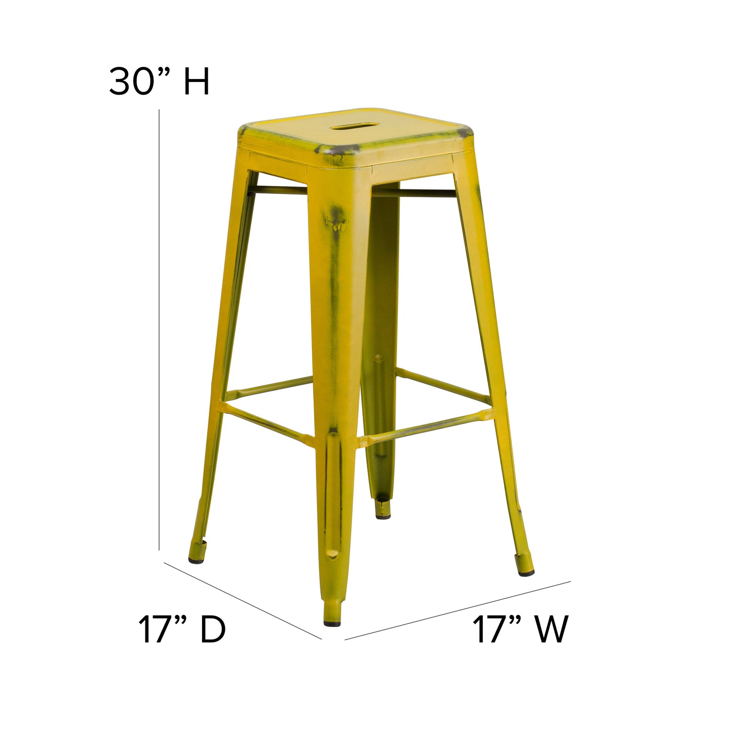 Kai Commercial Grade 30" High Backless Distressed Yellow Metal Indoor-Outdoor Barstool Yellow