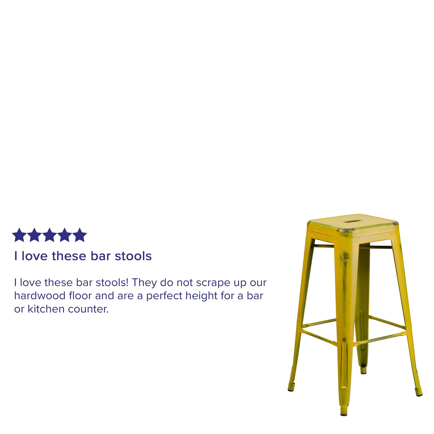 Kai Commercial Grade 30" High Backless Distressed Yellow Metal Indoor-Outdoor Barstool Yellow